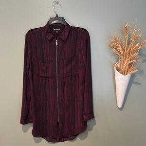 Rock & Republic Long Sleeve Burgundy & Black Zippered Front Blouse